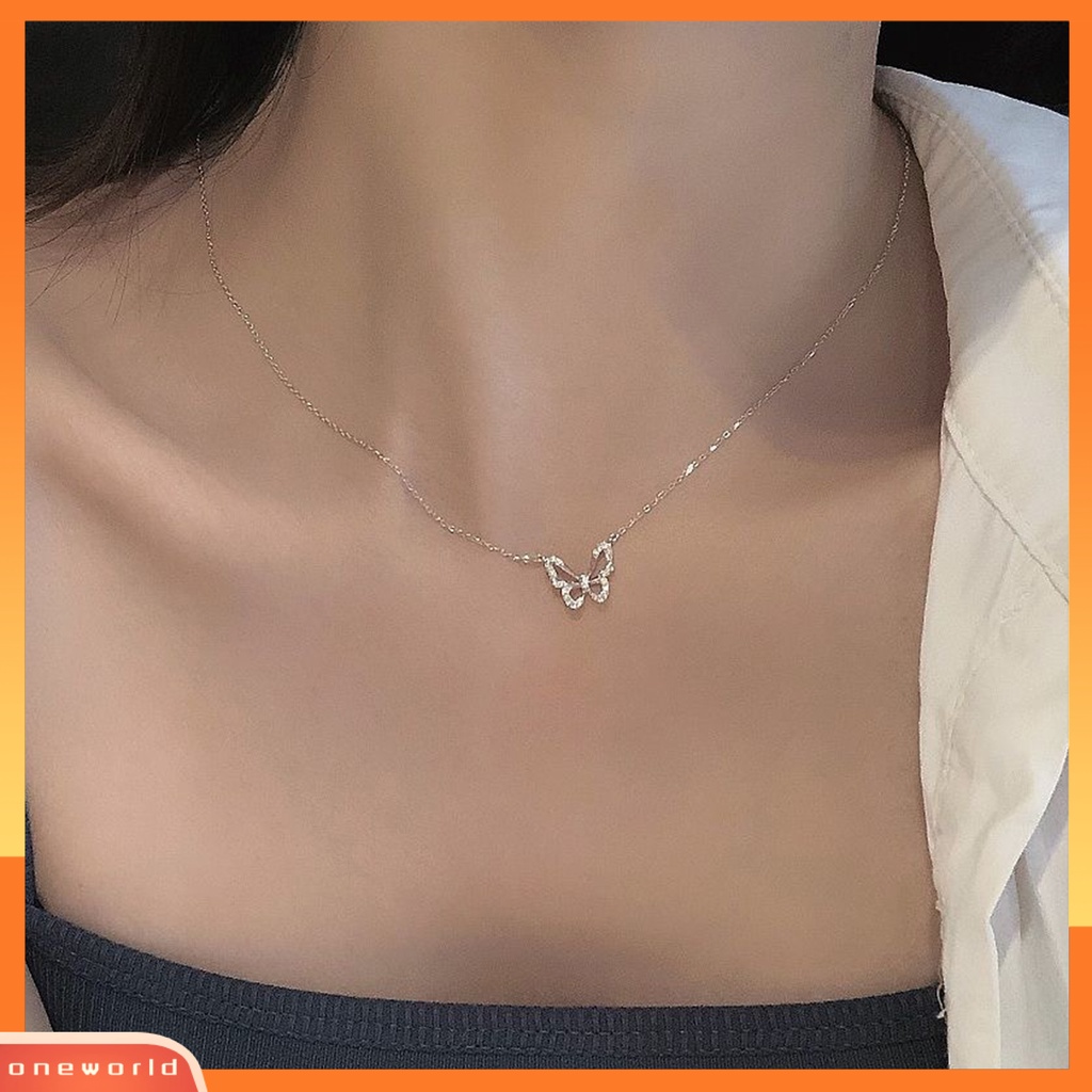 [EONE] Wanita Kalung Berongga Keluar Kupu-Kupu Perhiasan Ins Gaya Rhinestones Choker Necklace Untuk Pakaian Sehari-Hari