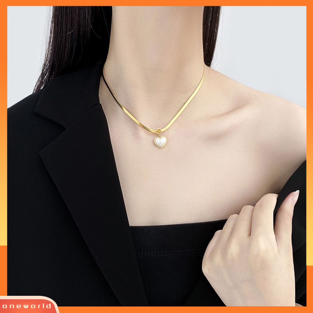 [EONE] Wanita Kalung Hati Colorful Shell Stainless Steel Ins Style Snake Chain Pendant Necklace Untuk Pakaian Sehari-Hari