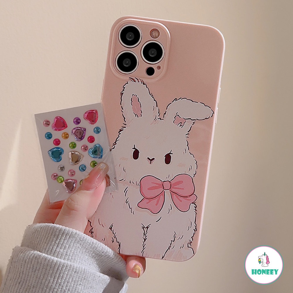 IPHONE Pink Berlian Imitasi Dasi Kupu-Kupu Kelinci DIY Phone Case Untuk Iphone14 13 12 11 Pro Max X XR XSMAX 78 14 Plus Case Kartun Lucu Gadis Manis Soft Cover