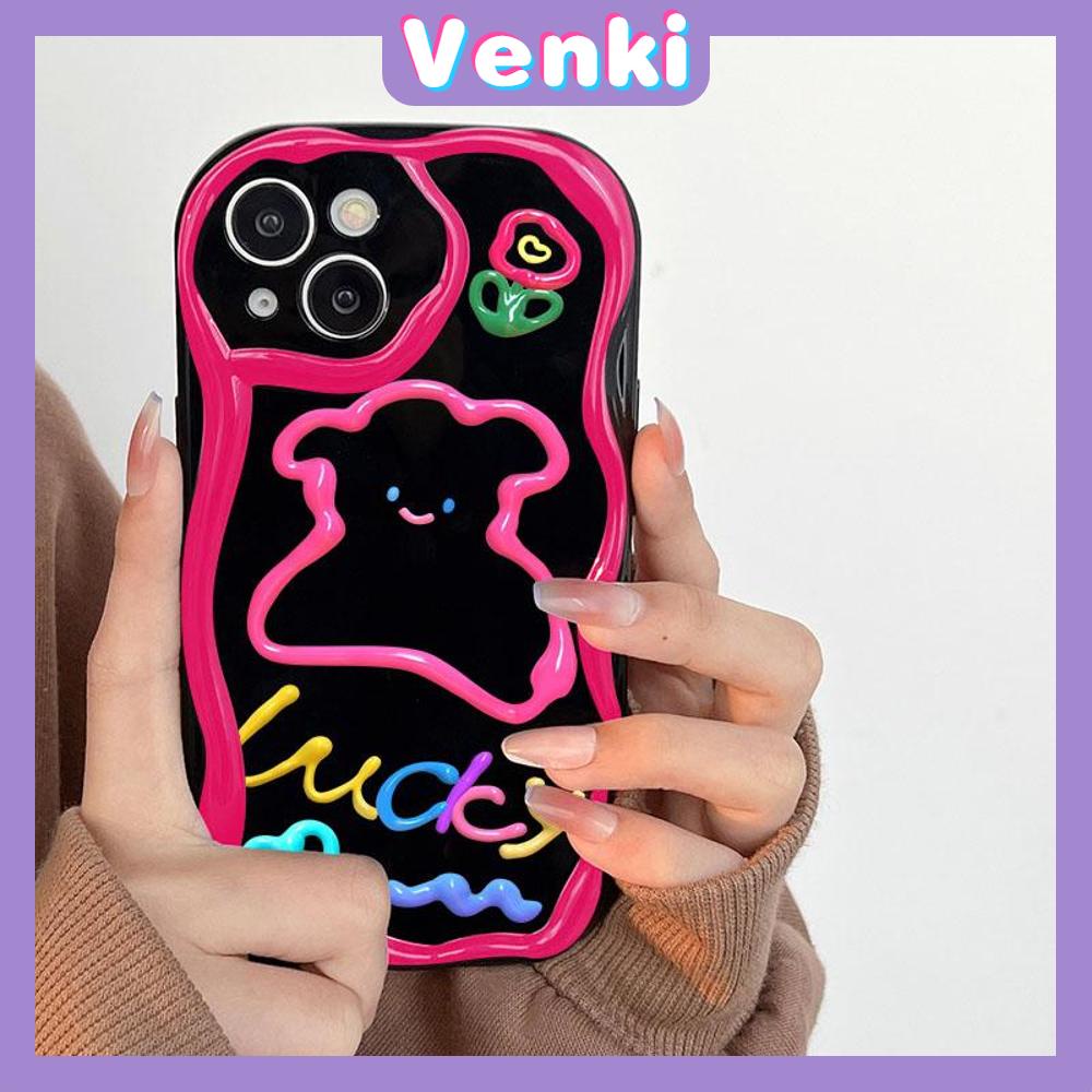 VENKI - For iPhone 11 iPhone Case 3D Curved Edge Wave Glossy Black TPU Airbag Shockproof Camera Cover Purple Bear Compatible with iPhone 14 13 Pro max 12 Pro Max xr xs max 7 8Plus