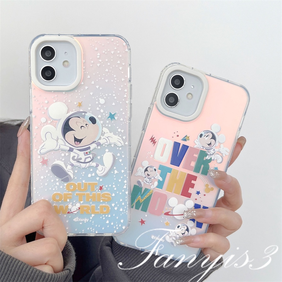 Compatible For IPhone 14 13 12 11 Pro Max X XR Xs Max 8 7 Plus SE 2020 Kompatibel Untuk Cute Mouse Astronot IMD Laser Gradient Phone Case TPU Lembut Shockproof Cover Pelindung