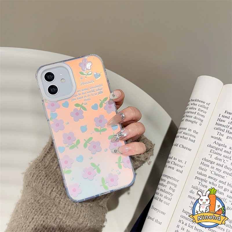 Gradient Laser Flowers Butterfly iPhone Case Kompatibel Untuk Iphone14 13 12 11 Pro Max X Xr Xs Max 8 7 6 Plus SE 2020 Bening Shockproof Silikon Ponsel Soft Case Cover Pelindung