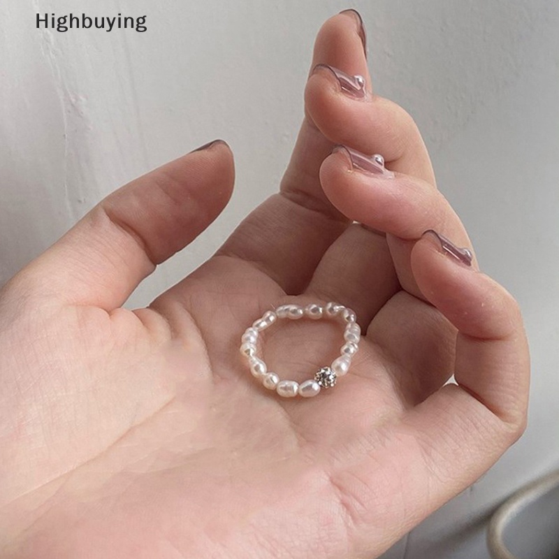 Hbid 2Pcs Korea Mutiara Imitasi Cincin Set Untuk Wanita Manik-Manik Putih Knuckle Ring Silver Plated Sparkling Ring Aesthetic Kpop Perhiasan Glory