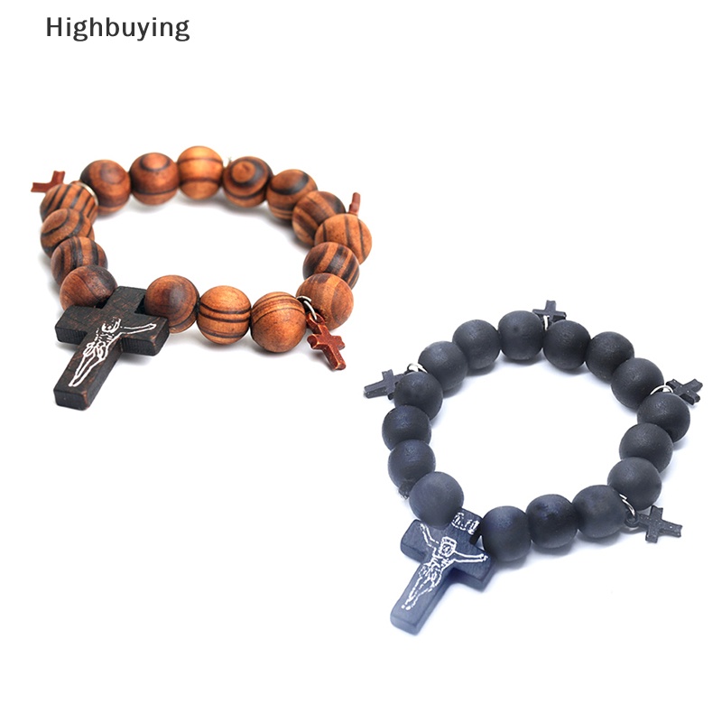 Hbid Retro Christ Jesus Beads Cross Gelang Pria Wanita Perhiasan Religi Hadiah Glory