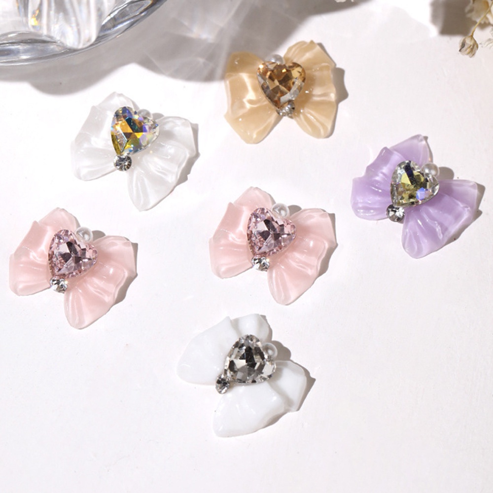 3d Berlian Imitasi Busur Resin Nail Art Dekorasi Warna-Warni Busur Bor Permata Stiker Kuku Berlian Imitasi Untuk Tips Kuku DIY Korea Manicure Design Ornamen