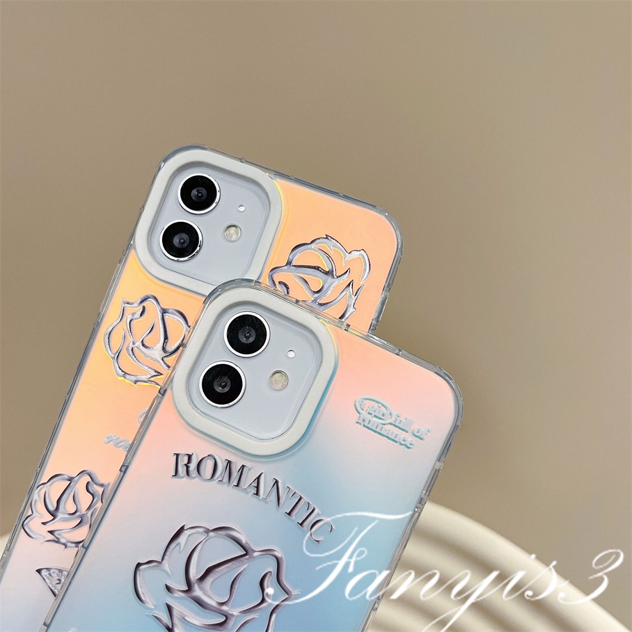 Compatible For IPhone 14 13 12 11 Pro Max X XR Xs Max 8 7 Plus SE 2020 Kompatibel Untuk Simple Sketch Roses IMD Laser Gradient Phone Case TPU Lembut Shockproof Cover Pelindung