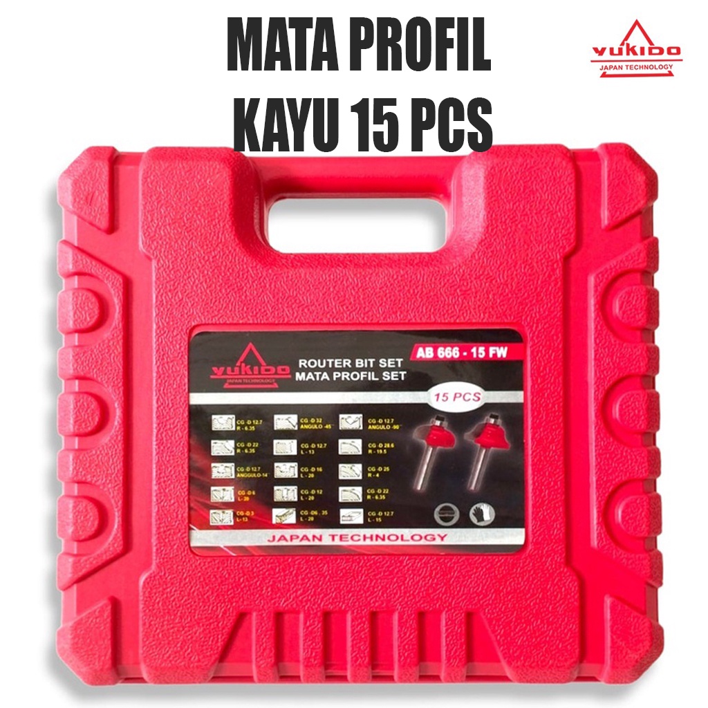 NEW Isi 15 pcs mata trimmer set yukido aksesoris mesin profil kayu router bit set 6mm