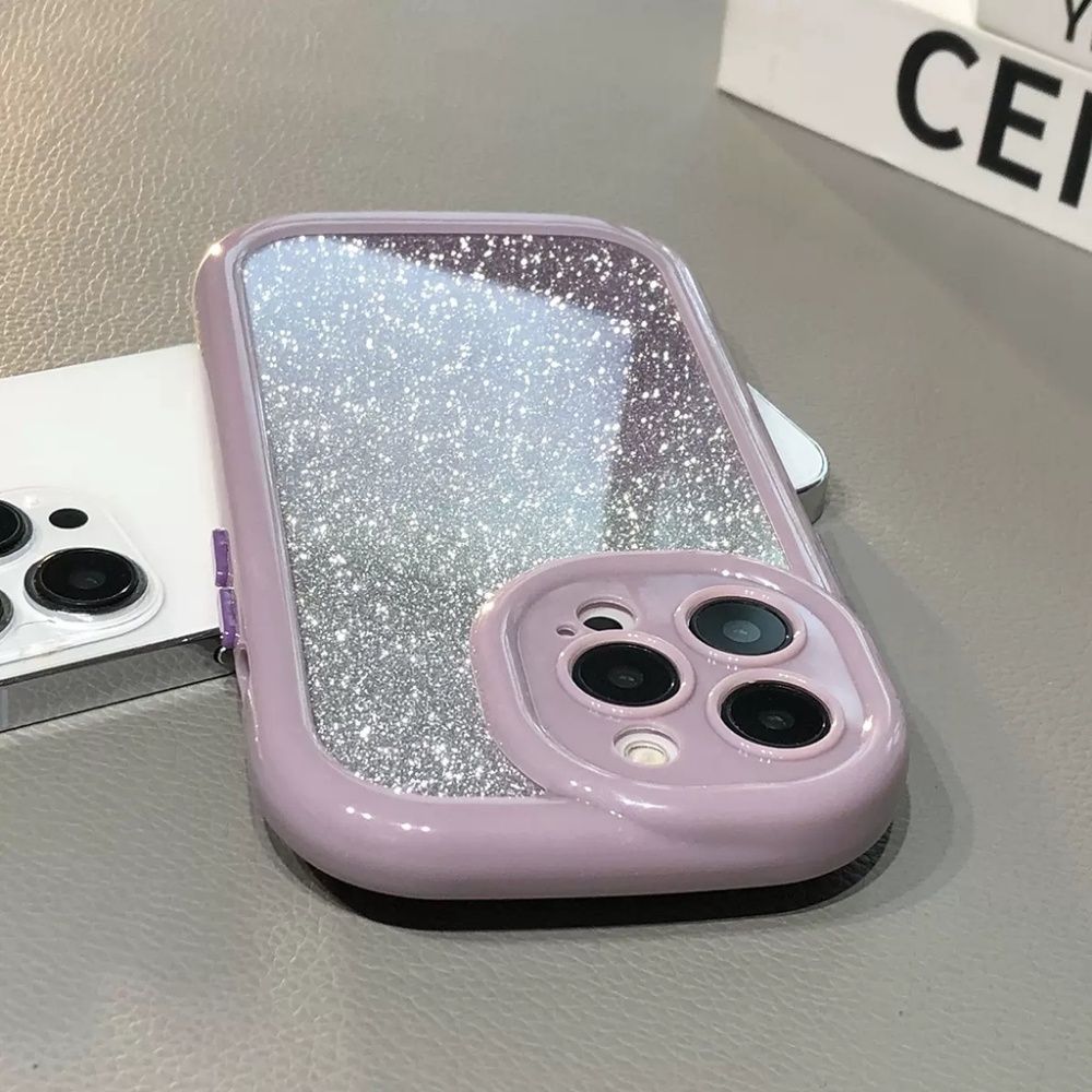 Casing Ponsel Bingkai Oval Glitter Ungu Muda Untuk iPhone 14 Pro 13 12 11 Pro Max Warna Permen Shockproof Bumper Penutup Belakang