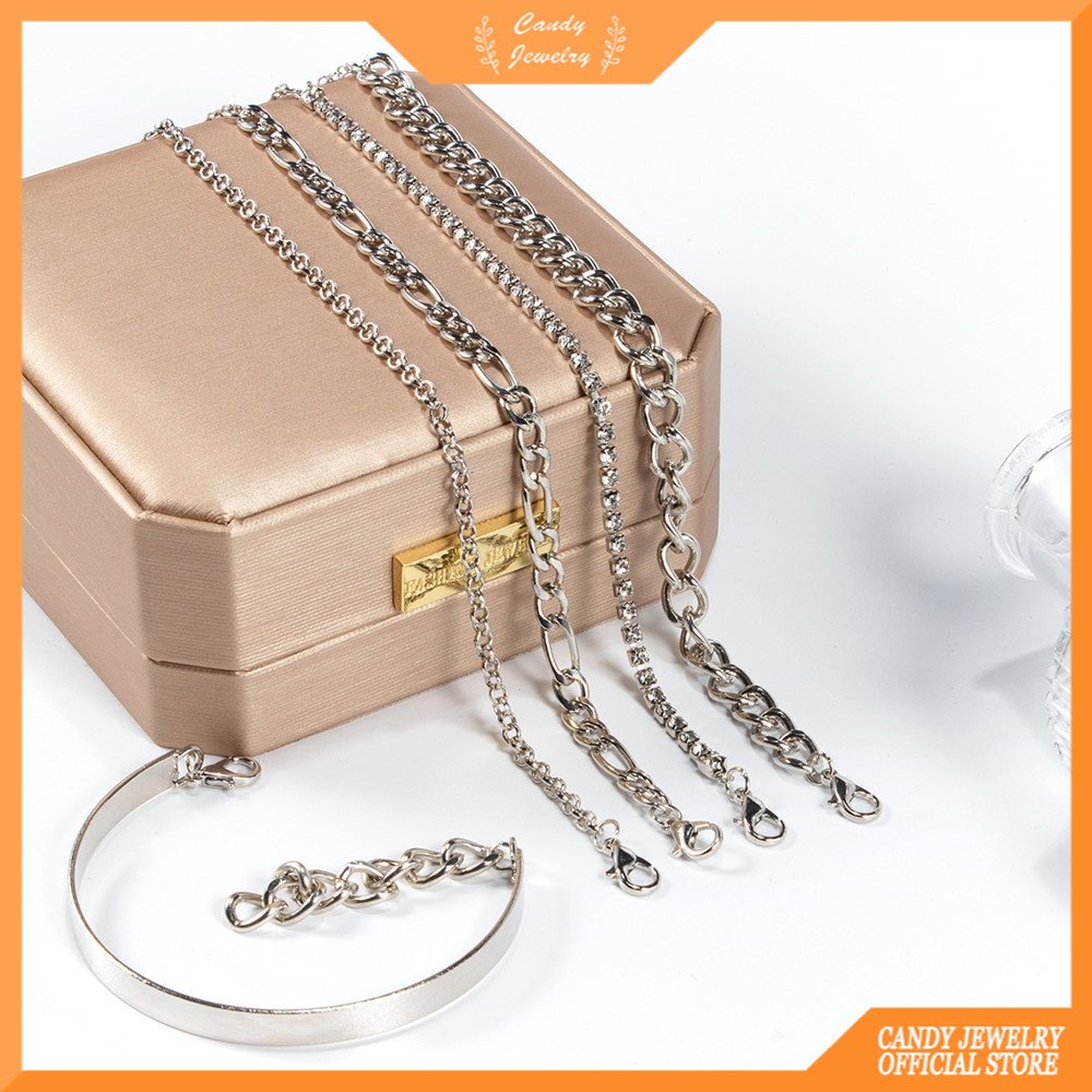 5pcs/set Multilayer Gelang Rantai Perak Lobster Clasp Niche Desain Wanita Permen Perhiasan