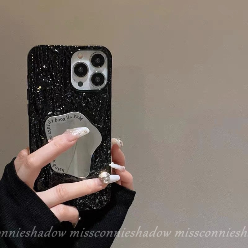 Case Cermin Make Up Kreatif Kompatibel Untuk IPhone 8Plus 11 13 14 12 Pro MAX XR 7Plus X XS Max7 6 6S 8Plus SE 2020 Mewah Electroplate Plating Kerut Lembut Ins Fashion Cover