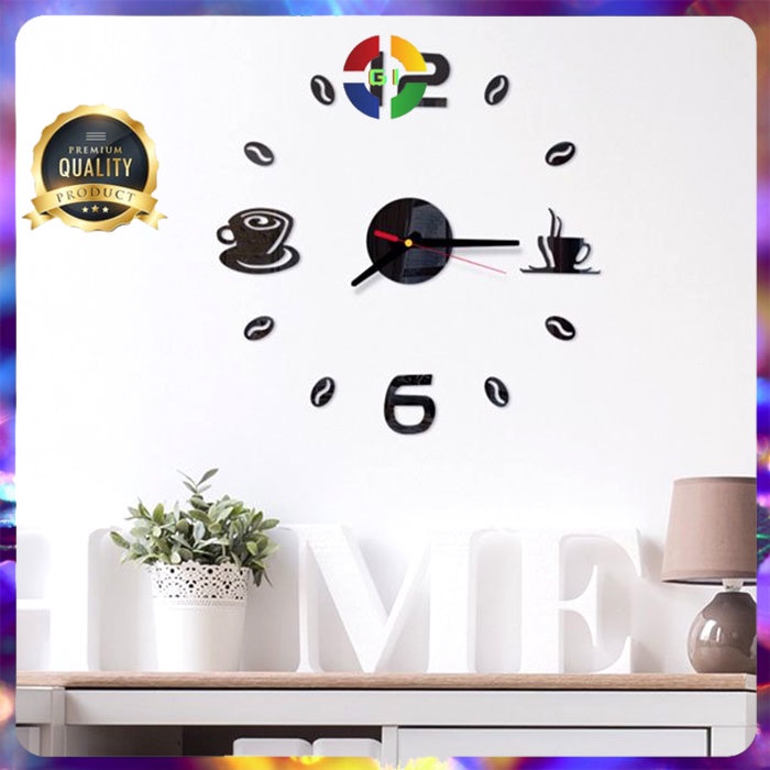 Jam Dinding DIY Giant Wall Clock 40-70cm Coffee Bell Black