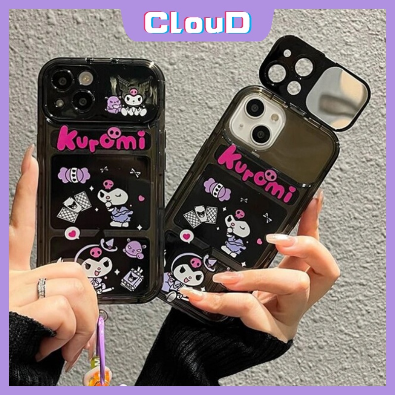Soft Case Kuromi Kartun Lucu Untuk Oppo A57 A15 A9 A5 A12 A7 A31 A33 2020 A5s A11 A3s A53 A35 A15s A12E A77 A77s A11K Kreatif Flip Make Up Mirror Case Dengan Gelang Boneka 3D