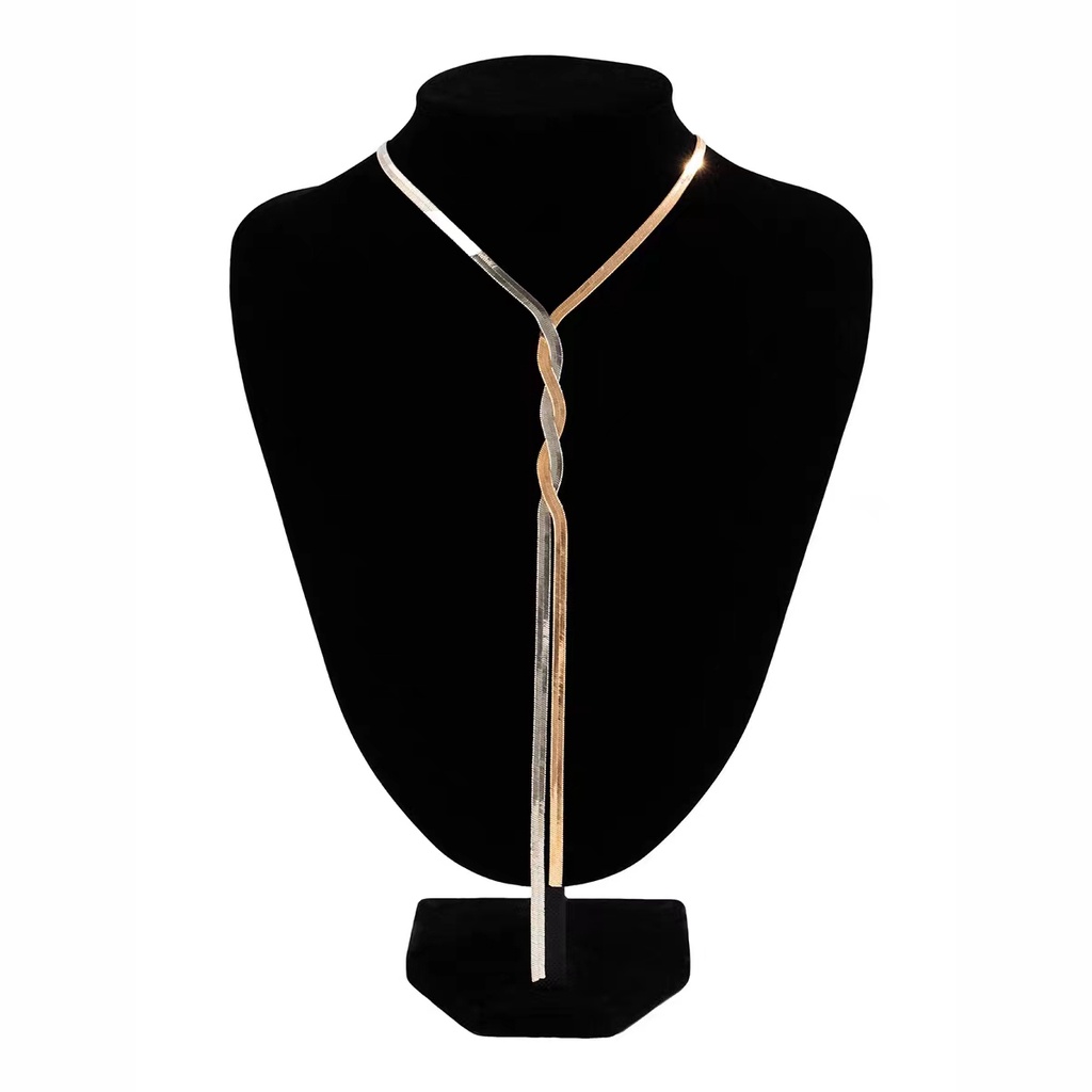 Memutar Y Berbentuk Herringbone Kalung Abstrak Datar Rantai Ular Emas Perak Lariat Kalung Choker Seksi Panjang Liontin Kalung Gaya Minimalis Rantai Dada Wanita Aksesoris Fashion