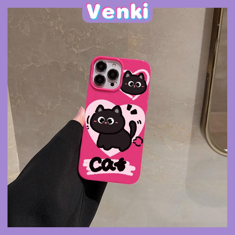 VENKI - For iPhone 11 iPhone Case Red Glossy TPU Soft Case Shockproof Protection Camera Cute Love Black Cat Compatible with iPhone 14 13 Pro max 12 Pro Max xr xs max 7Plus 8Plus