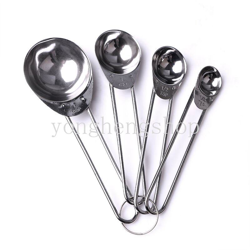 4pcs/set Stainless Steel Sendok Takar Kue Baking Tepung Gelas Ukur Kopi Susu Gula Sendok Sendok Teh Bumbu Timbang Dapur Alat Masak