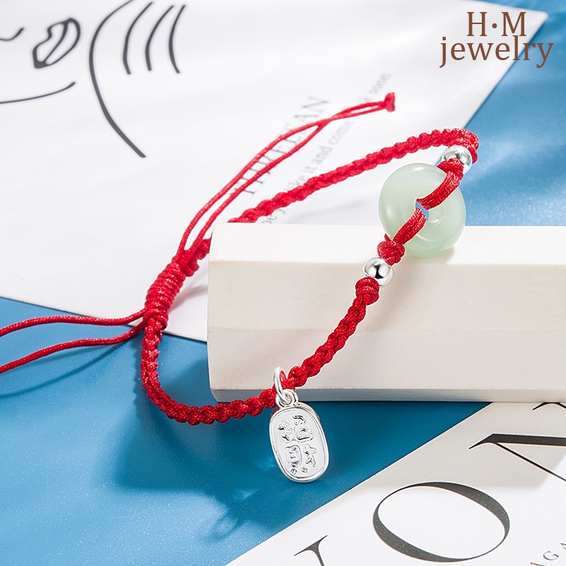Gelang Gesper Pengaman Giok Hetian Keberuntungan Keberuntungan Ornamen Tali Merah2023Baru
