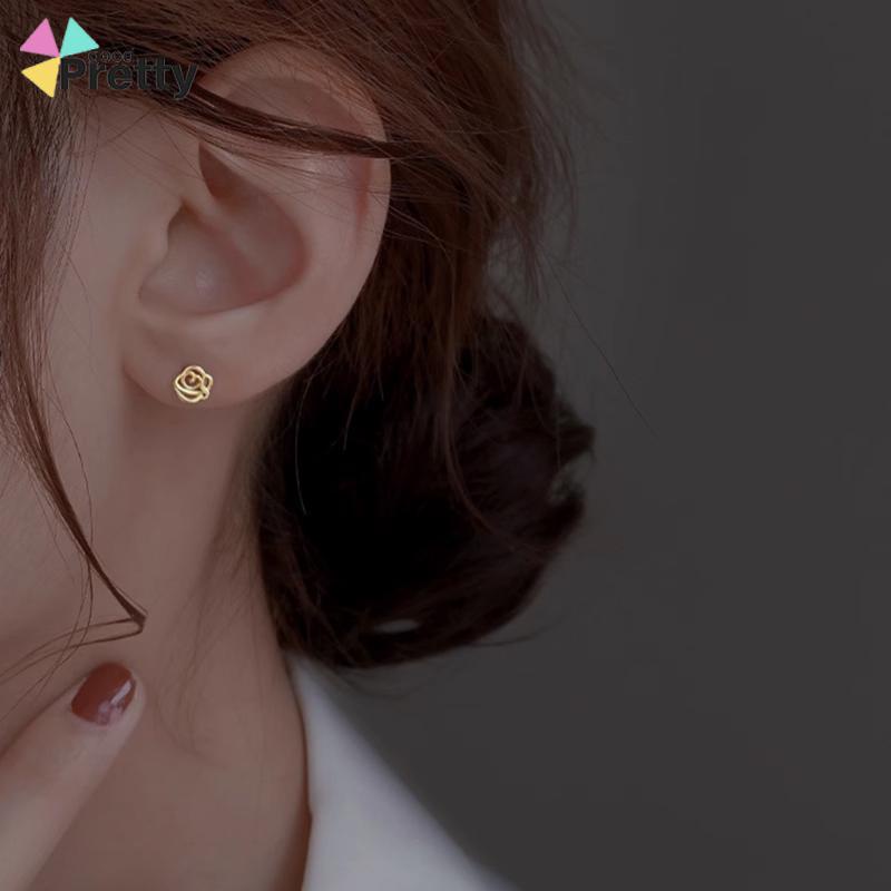 Anting Mawar Perak 925 Indah Wanita Musim Panas Anting Anting Perancis Elegan - PD