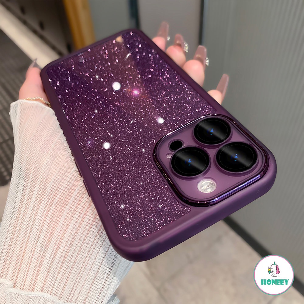 IPHONE Glitter Ungu Dengan Kartu Laser Case Untuk Iphone14 12 13 11 Pro Max Mewah Logam Lensa Bumper Pelindung Lembut Penutup Belakang