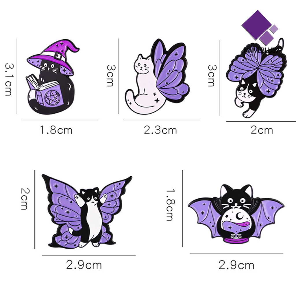 &lt; Naiveblues &gt; Bros Kartun Ekspresi Hidup Lucu Penyihir Pin Sayap Kucing Hitam
