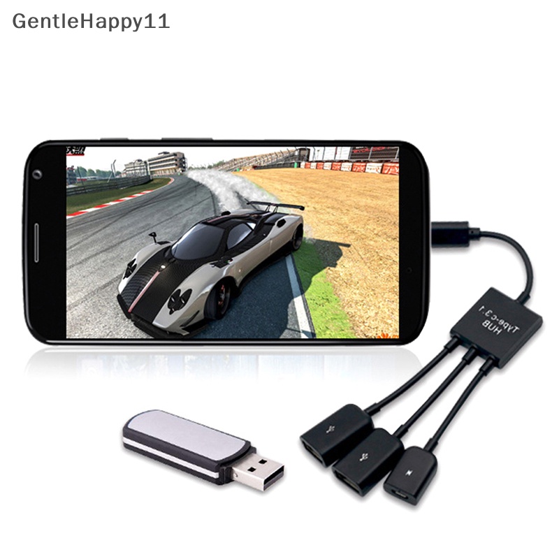 Gentlehappy 3in1 Micro USB Type C HUB Male to Female Double USB 2.0 Host Kabel Adaptor OTG id