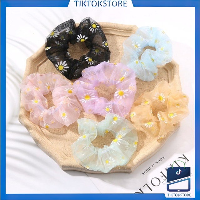 TIKTOK - D6129 Scrunchie Transparan Sunflower / Scrunchie / Kunciran Rambut Bunga / Ikat Rambut Style Korea / Ikat Rambut Fashion / Hair Tie / Ikat Rambut F5169