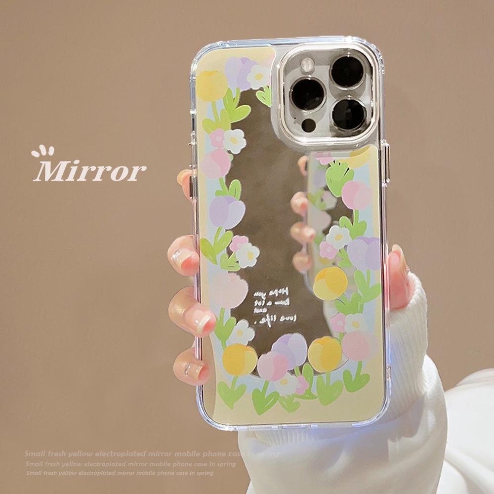 IPHONE Ins Minyak Tulip Plating Cermin Casing Transparan Untuk Iphone14 11 12 13 PRO MAX Casing Cover Pelindung AT0261