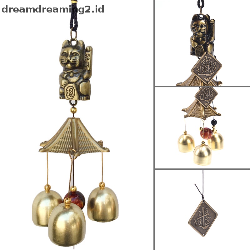 (drea) Logam Tembaga Lonceng Angin Liontin Dekorasi Pintu Lucky Cat Feng Shui Pendant//