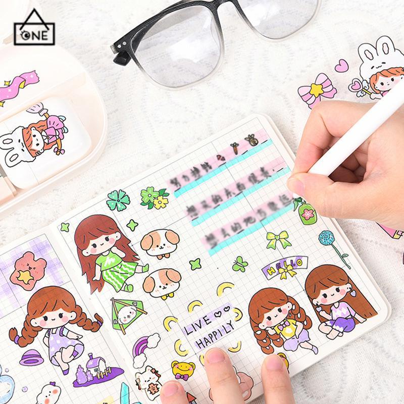 COD❤️100pcs Lembar Stiker Deco Set Waterproof Kartun Lucu ekorasi Alat Tulis Siswa Stiker Kartun-A.one