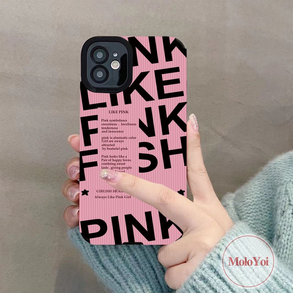 Casing Tpu Lembut Gaya Eropa Dan Amerika Kompatibel Untuk IPhone XR X XS Max8 7 Plus 11 14 12 13 Pro Max 7Plus Trendi Merek Tekstur Garis Pink Huruf Inggris Shockproof Cover