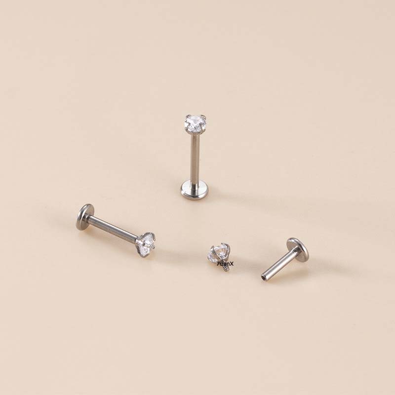 1biji 4-cakar Benang Internal G23 Titanium Surgical Fresh Piercing 16Gauge Labret Stud Telinga Helix Tragus Piercing