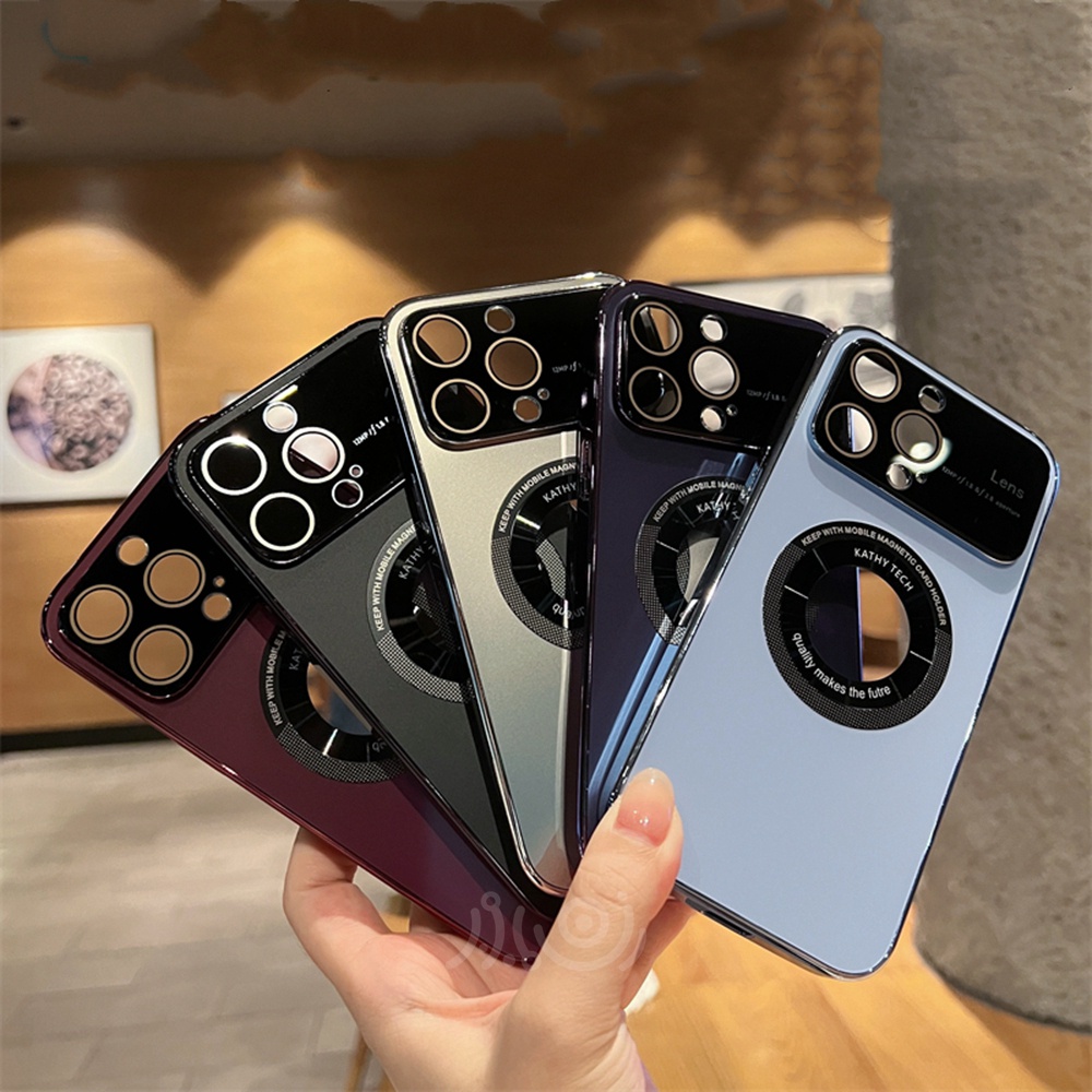 Casing Ponsel Kaca Buram AG Magnetik Untuk iPhone 14 Pro Max 13 Pro Max Casing14 Plus Pelindung Kamera Mewah Shockproof Cover