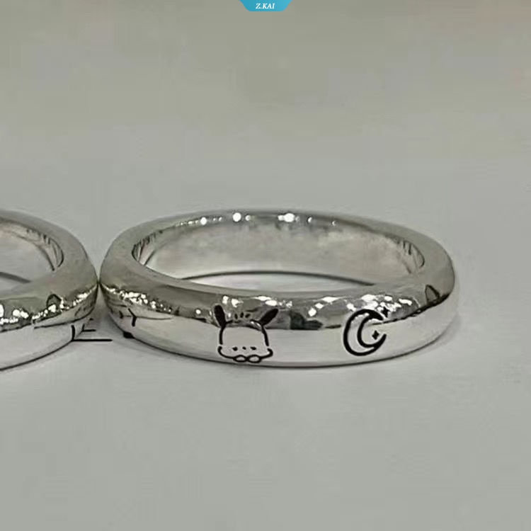 Indah Pochacco Pasangan Cincin Perhiasan Hadiah Pesta Trendi Cincin Ins Siswa Perempuan Manis Cincin Mulut Terbuka Ornamen Anniversary Pecinta Romantis [ZK]