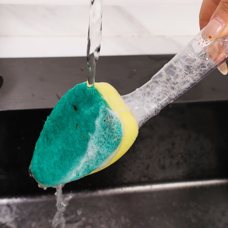 Sikat Pembersih Yang Dapat Diganti Dengan Cairan Refill/Gagang Scouring Pad Sponge Brush Alat Cuci Piring