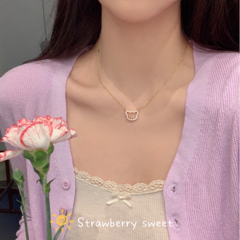 Kami Bunga Korea 14 K Emas Bersinar Zirkon M Beruang Liontin Choker Kalung Untuk Wanita Perempuan Elegan Tulang Selangka Rantai Kalung Perhiasan Hadiah