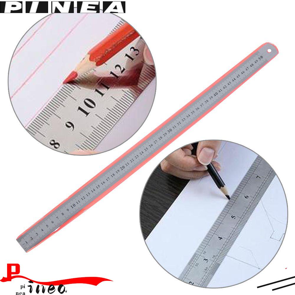 Nanas30/50mm Penggaris Lurus Alat Tulis Siswa Metrik Imperial Alat Ukur Logam Stainless Steel
