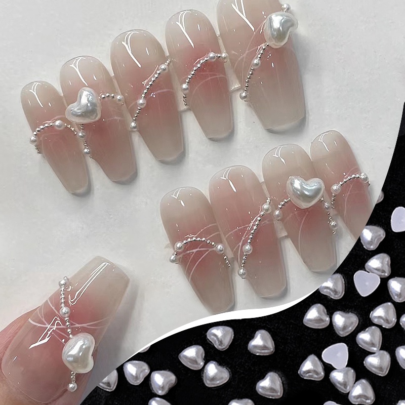 Ikatan Simpul Resin Hati Bulan Tidak Teratur Mutiara Nail Art Dekorasi Datar Kembali Putih Ukuran Campur 3D Manicure Aksesoris