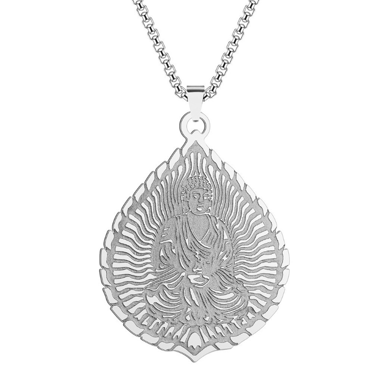 Z H Perhiasan Stainless Steel Patung Buddha Yoga Lotus Liontin Lapis Emas 18K Pria Dan Wanita Jimat Kalung Pesta Rock Punk Aksesoris Fashion Budha Hadiah