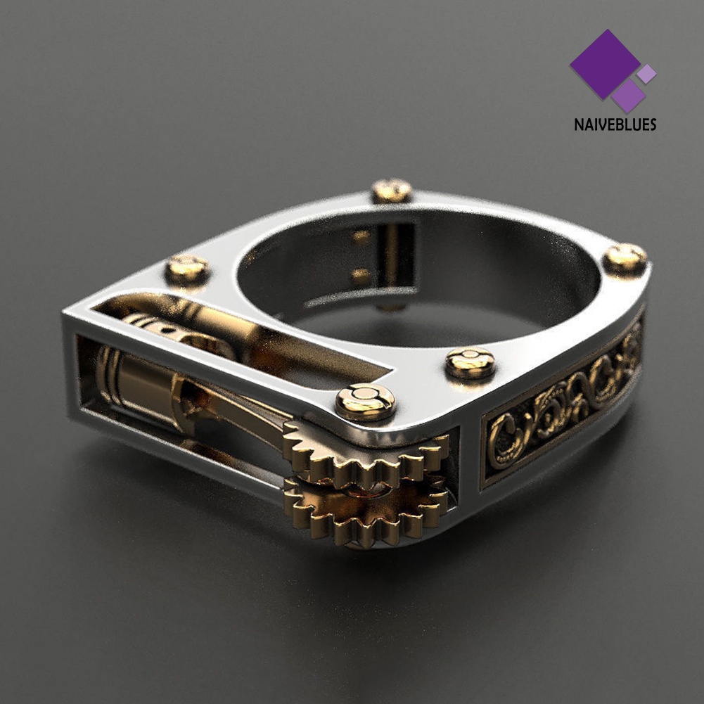 &lt; Naiveblues &gt; Punk Pria Wanita Mekanik Gear Geometris Band Jari Cincin Perhiasan Hadiah