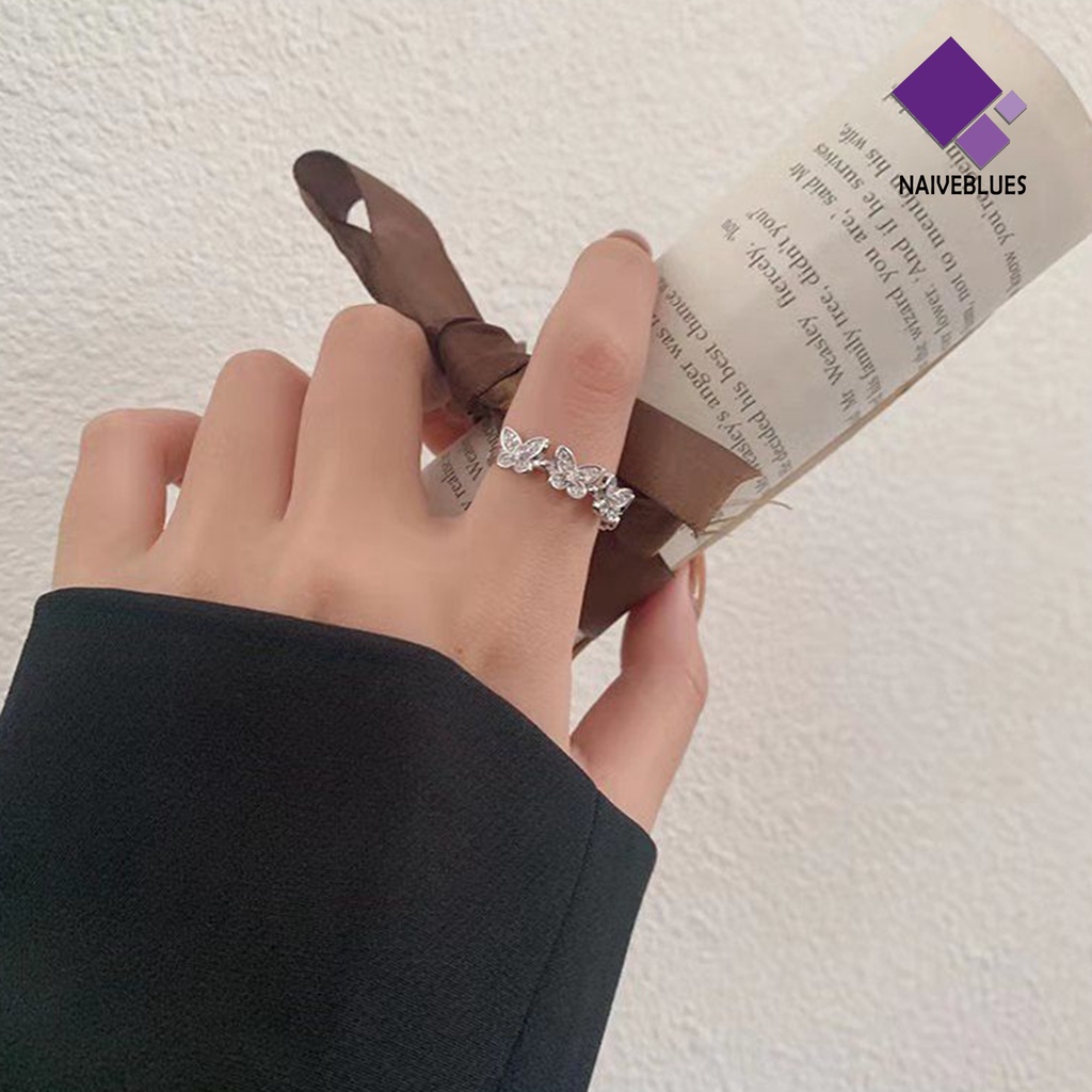 &lt; Naiveblues &gt; Cincin Jari Kupu-Kupu Pembukaan Perhiasan Adjustable Gaya Korea Ring Engagement