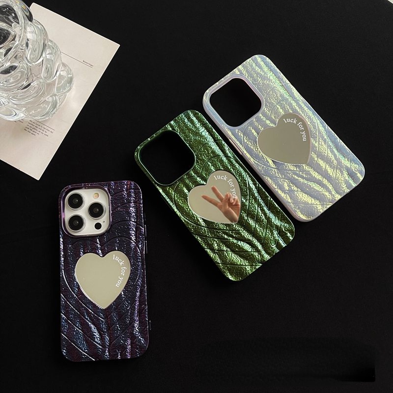 [Love Mirror] Fashion Pretty Make up Mirror Silicone Case Untuk iPhone XR XS Max11 12 13 14 Pro Max Phone Case Untuk Wanita Gadis Hadiah Silver Ungu