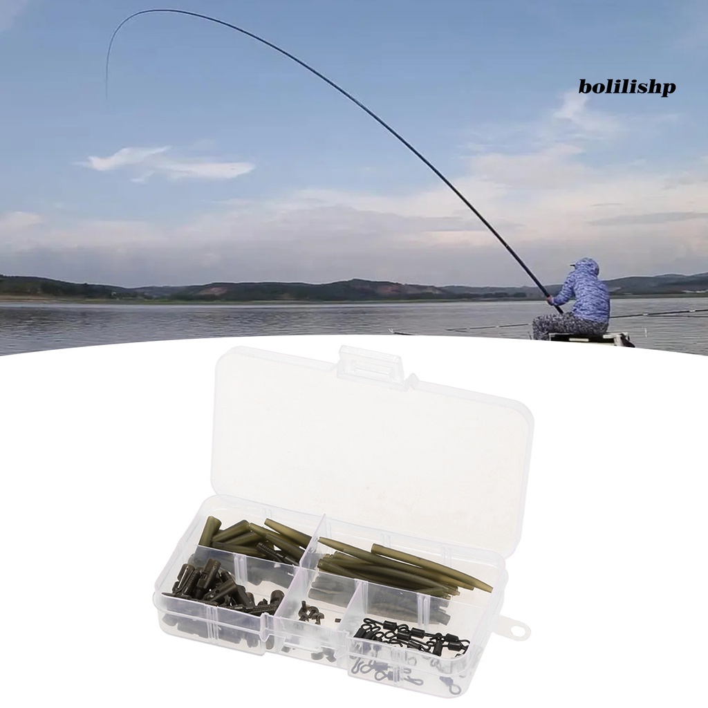 Bo-100pcs/set Safety Sinker Clip Quick Change Portable Tahan Korosi Tahan Lama Compact Tackle Kit Dengan Pin Carp Fishing Sinker Clip Tail Karet Tabung Set Perlengkapan Memancing