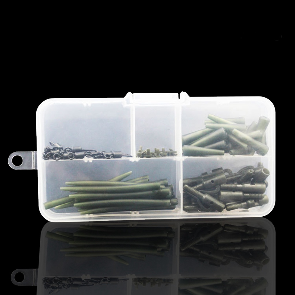 Bo-100pcs/set Safety Sinker Clip Quick Change Portable Tahan Korosi Tahan Lama Compact Tackle Kit Dengan Pin Carp Fishing Sinker Clip Tail Karet Tabung Set Perlengkapan Memancing