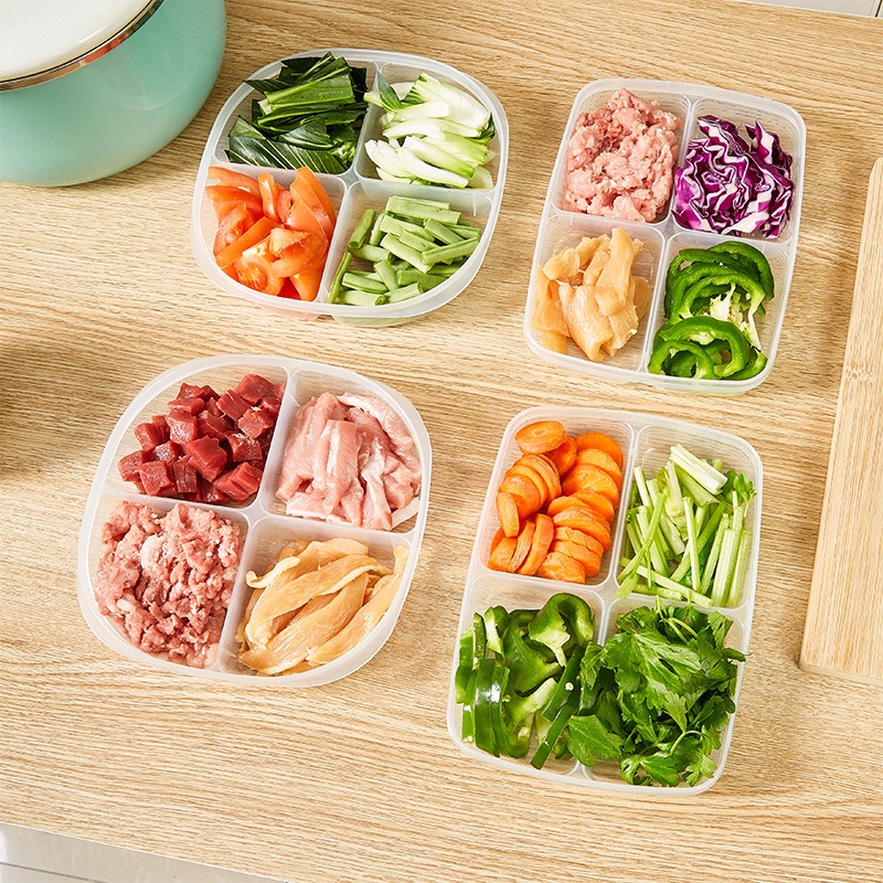 Kotak Penyimpanan Buah Makanan 4kisi/sekat Portable Kulkas Freezer Organizer/Sub-Packed Daging Bawang Jahe Clear Crisper