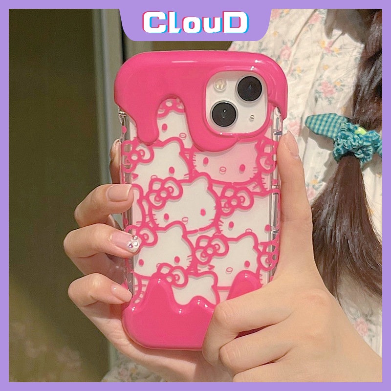 IPHONE Casing Ponsel Bening Es Krim 3D Kompatibel Untuk Iphone11 12 14 13 Pro Max7 8 Plus XR X 8Plus XS Max SE 2020 7Plus INS Korea Aesthetic Lucu Kartun Hello Kitty Lembut Silicon Cover