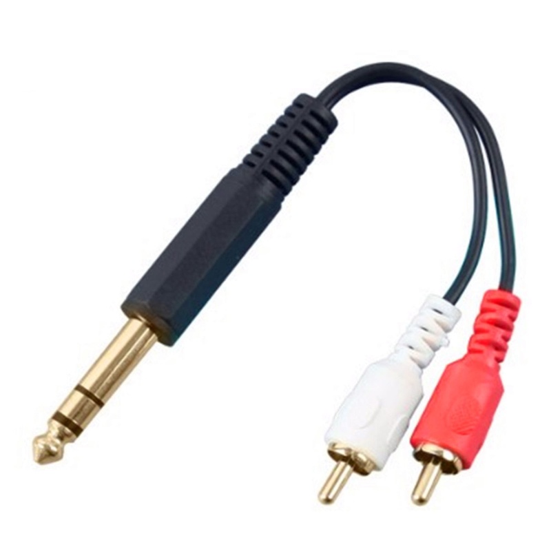 Cre Kabel Jack Lapis Emas 6.35mm Ke 2xRCA Male to Male Stereo- Adapter Aux-Cord Audio-Cable Line Untuk Mixer Power Amplif