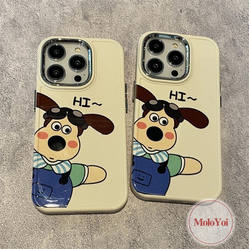 Kartun Wallace Dan Gromit 3D Anjing Lucu Mainan Case Kompatibel Untuk IPhone 7Plus 8Plus 11 12 14 13 Pro MAX XR 7 8 Plus X XS MAX Mewah Plating Metal Lensa Frame Electroplate Soft Cover