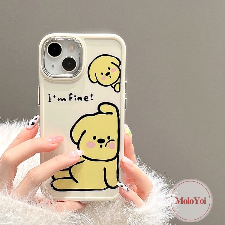 IPHONE Lukisan Cat Minyak Mewah Lucu Anjing Kelinci Ponsel Case Kompatibel Untuk Iphone11 12 13 14 Pro Max7 8 Plus XR X XS MAX Pecinta Lucu Kartun Soft Plating Metal Lensa Frame Pasangan Cover