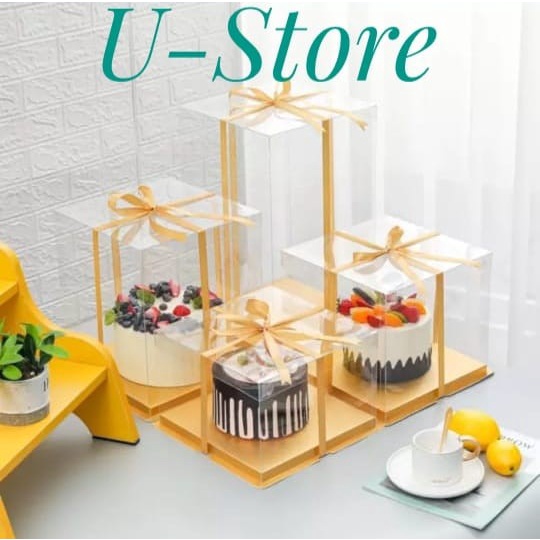 

[GG] Kotak kue Kotak kue mika transparan Dus kue transparan Cake box - Gold, 22x16