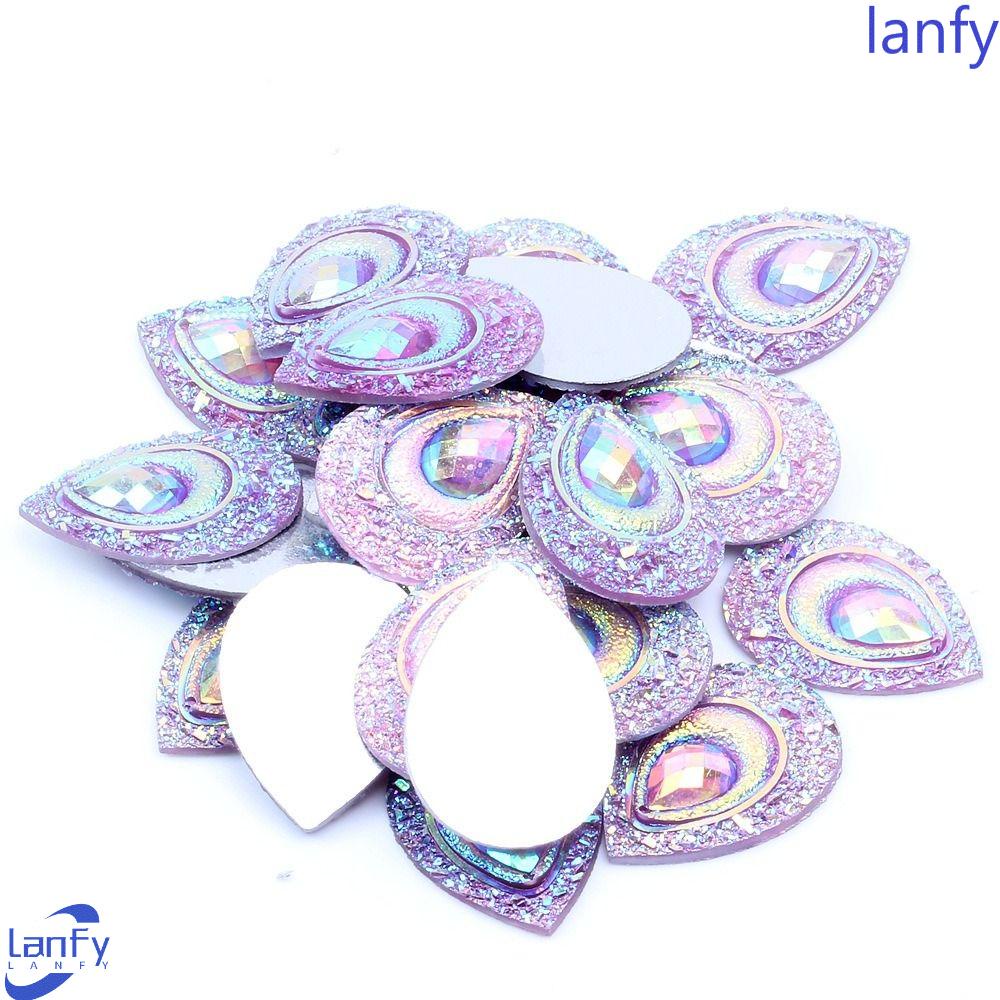 Lanfy Berlian Imitasi Ornamen Drop Berbentuk Bulu Merak Mengkilap Ponsel Shell Dekorasi DIY Flatback Resin Batu