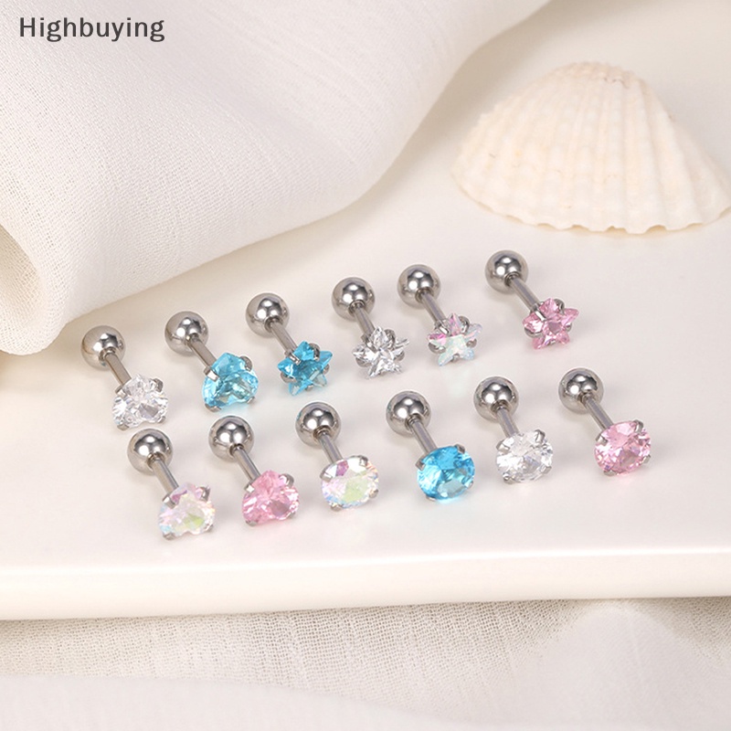 Hbid 1pasang 5mm Multicolor Kristal Stud Anting Untuk Wanita Telinga Tulang Kuku Tulang Rawan Anting-Anting Spiral Stud Earrings Tubuh Perhiasan Hadiah Glory